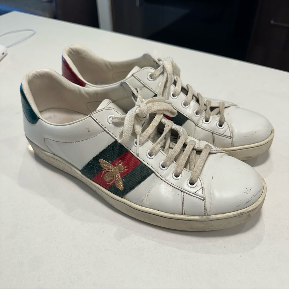 Gucci Ace w/ Bee Leather Low Top Men’s Sneakers - White - Gucci Size 10